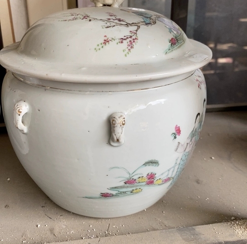 古玩陶瓷粉彩侍女人物粥罐真品鑒賞圖