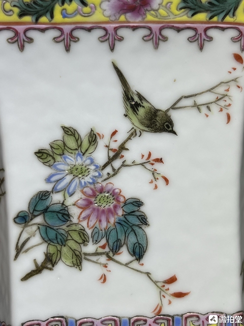 古玩陶瓷花鳥紋粉彩花盆真品鑒賞圖