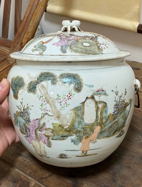 古玩陶瓷粉彩和合二仙圖粥罐真品鑒賞圖