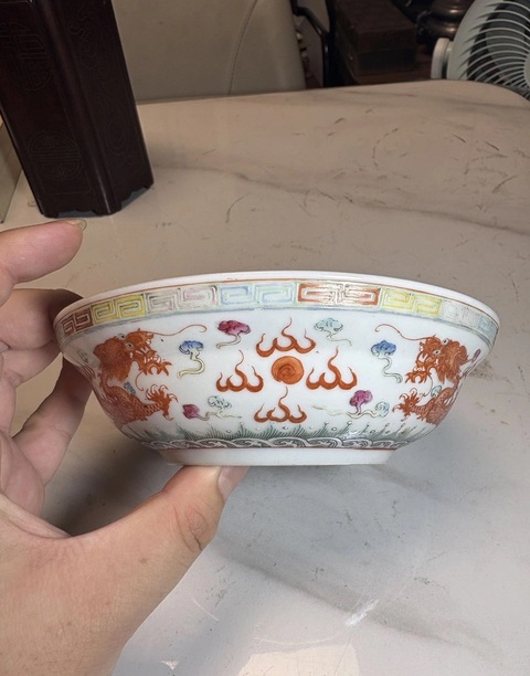 古玩陶瓷民國粉彩龍紋盤拍賣，當前價格1200元