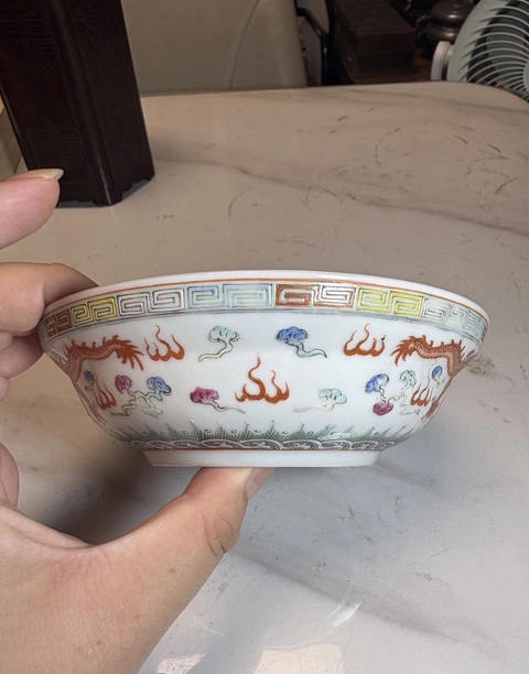 古玩陶瓷民國粉彩龍紋盤拍賣，當前價格1200元