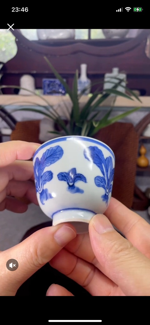 古玩陶瓷青花百財圖茶杯，模糊，偏老真品鑒賞圖