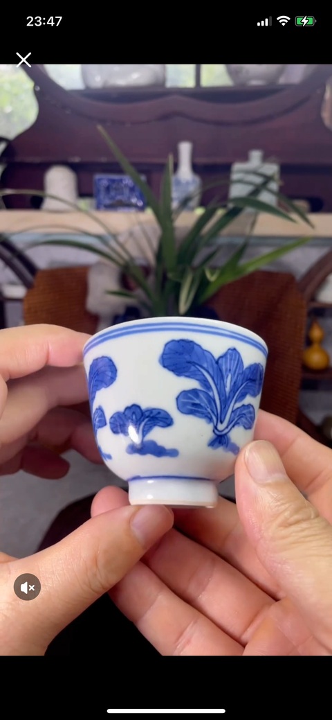 古玩陶瓷青花百財圖茶杯，模糊，偏老真品鑒賞圖