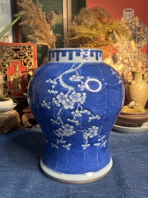 古玩陶瓷青花留白冰梅紋將軍罐真品鑒賞圖