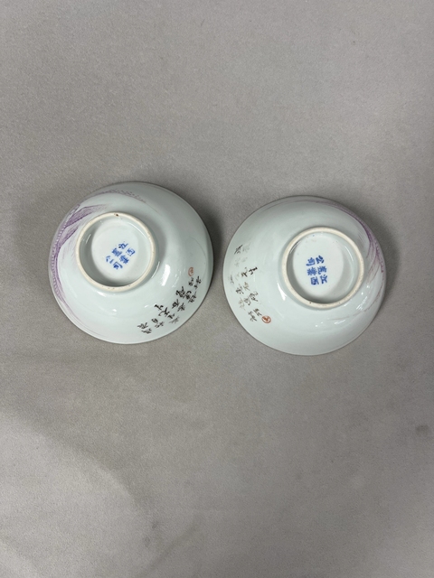 古玩陶瓷胭脂紅山水紋小碗真品鑒賞圖