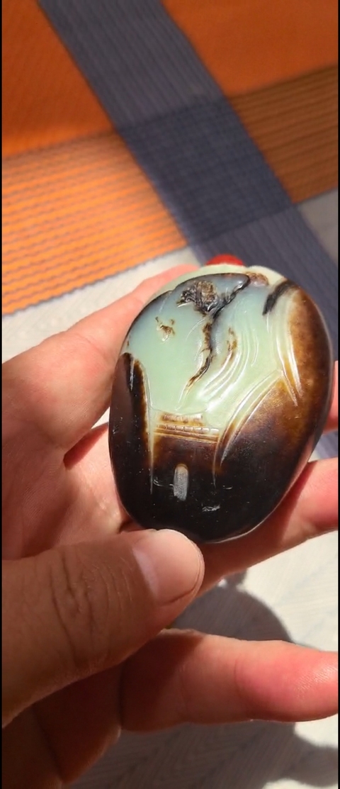 古玩玉器和田玉雕“山水把件”真品鑒賞圖