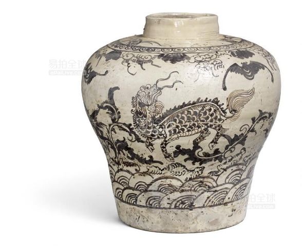 古玩陶瓷元代磁州窯白地黑花紋罐真品鑒賞圖