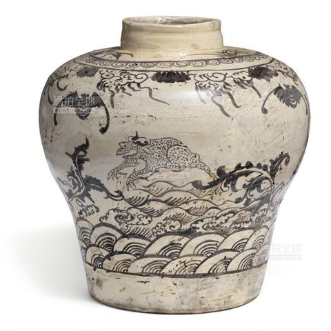 古玩陶瓷元代磁州窯白地黑花紋罐真品鑒賞圖