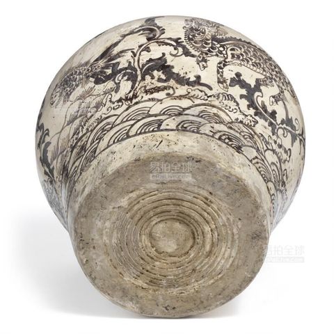 古玩陶瓷元代磁州窯白地黑花紋罐真品鑒賞圖