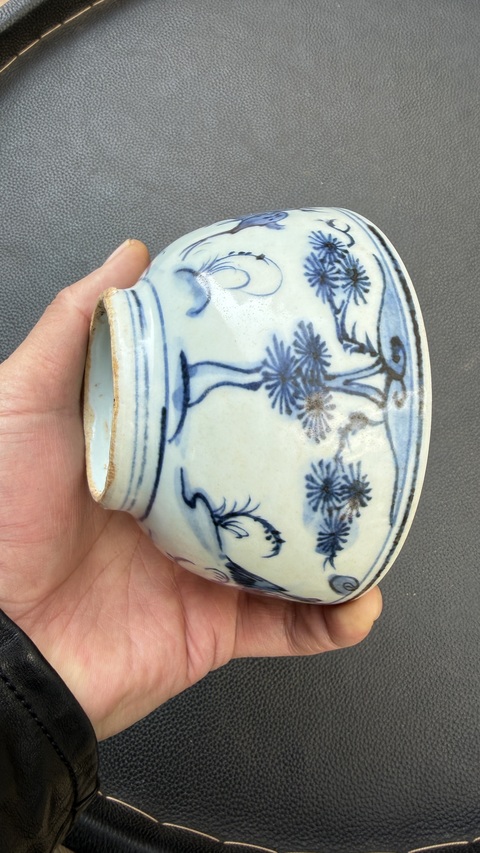 古玩陶瓷青花鶴鹿同春圖紋碗真品鑒賞圖