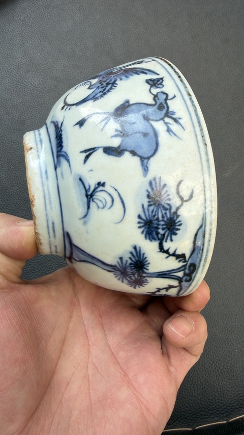 古玩陶瓷青花鶴鹿同春圖紋碗真品鑒賞圖