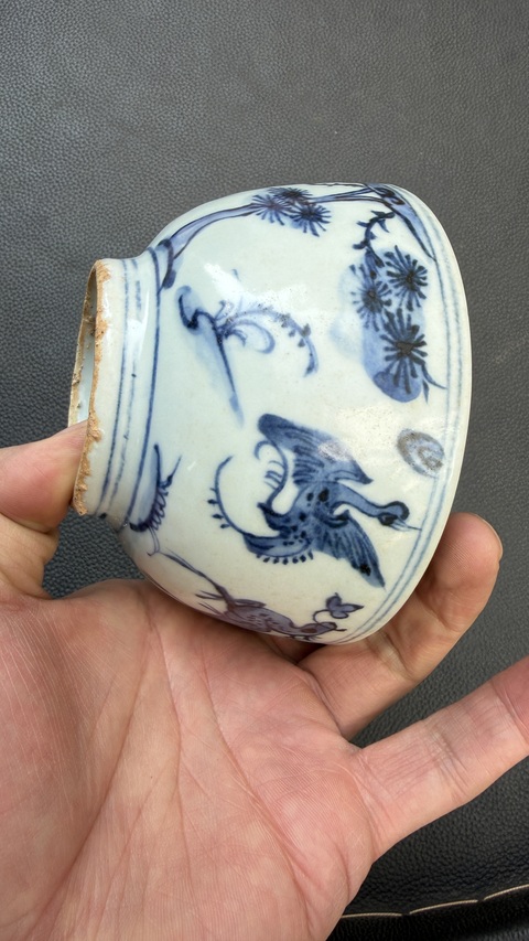 古玩陶瓷青花鶴鹿同春圖紋碗真品鑒賞圖