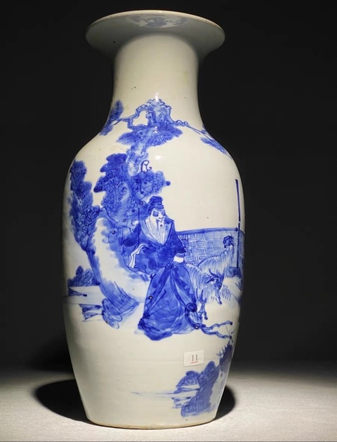 古玩陶瓷青花人物詩文觀音瓶真品鑒賞圖