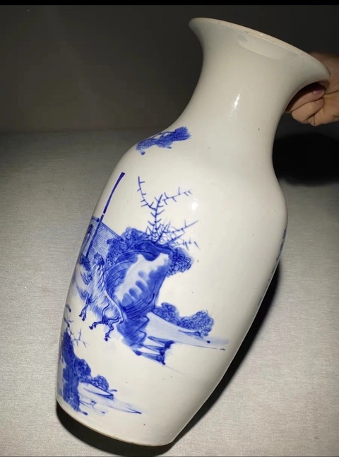 古玩陶瓷青花人物詩文觀音瓶真品鑒賞圖