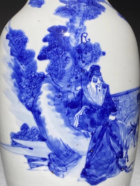 古玩陶瓷青花人物詩文觀音瓶真品鑒賞圖