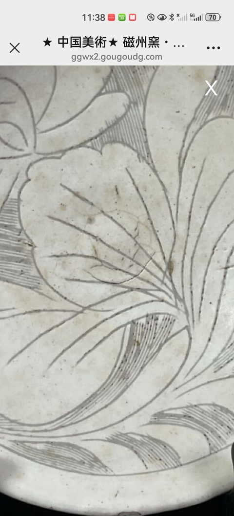 古玩陶瓷磁州窯白釉刻花碗真品鑒賞圖