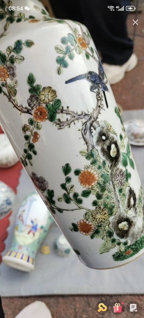 古玩陶瓷花鳥紋五彩瓶真品鑒賞圖