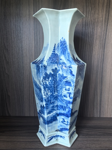 古玩陶瓷山水詩紋青花雙聯瓶真品鑒賞圖