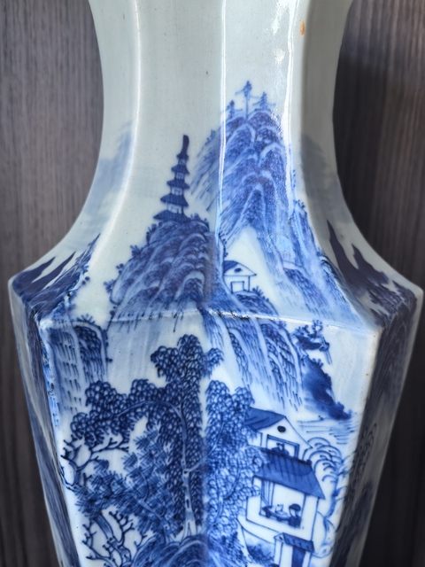 古玩陶瓷山水詩紋青花雙聯瓶真品鑒賞圖