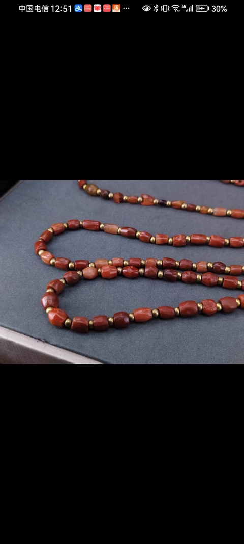 古玩玉器天然紅瑪瑙珠串真品鑒賞圖