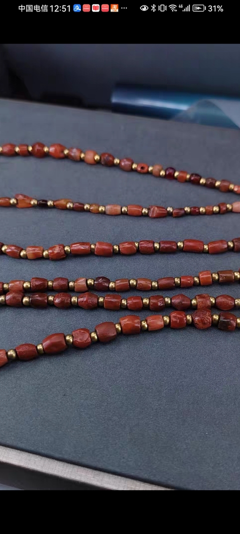 古玩玉器天然紅瑪瑙珠串真品鑒賞圖