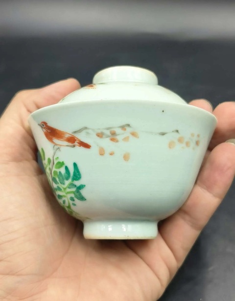 古玩陶瓷御窯廠名家淺降彩花鳥蓋碗拍賣，當前價格688元