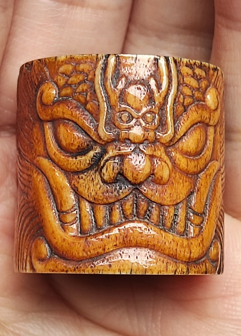 古玩字畫饕餮紋骨質班指真品鑒賞圖