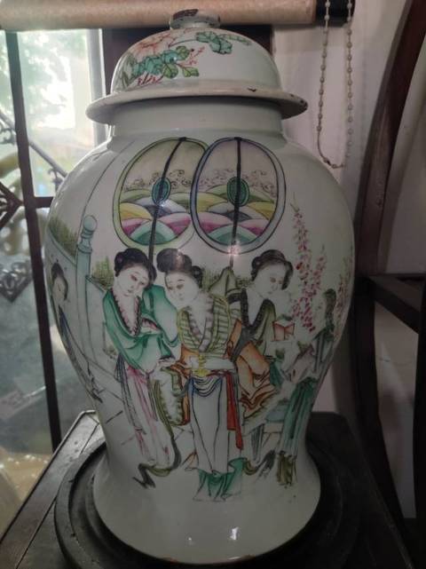 古玩陶瓷粉彩仕女人物紋將軍罐真品鑒賞圖