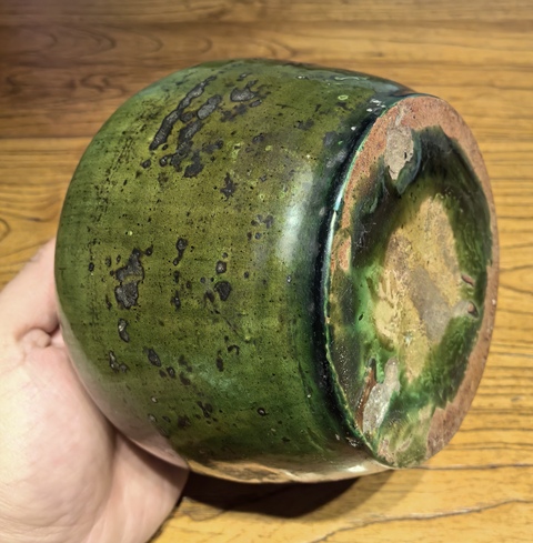 古玩陶瓷元末明初綠釉印花罐拍賣，當前價格136元