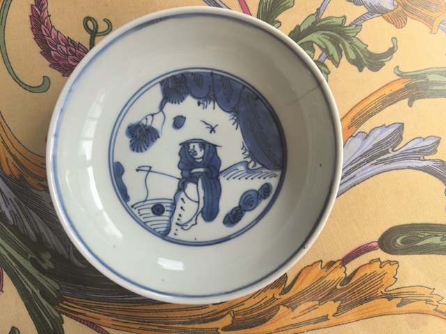 古玩陶瓷太公釣魚青花盤真品鑒賞圖