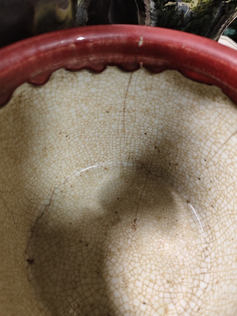 古玩陶瓷紅釉圈足圈足香爐真品鑒賞圖