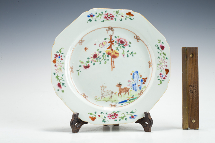 古玩陶瓷清乾隆·粉彩福祿花卉紋八方盤拍賣，當前價格640元