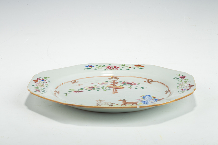 古玩陶瓷清乾隆·粉彩福祿花卉紋八方盤拍賣，當前價格640元