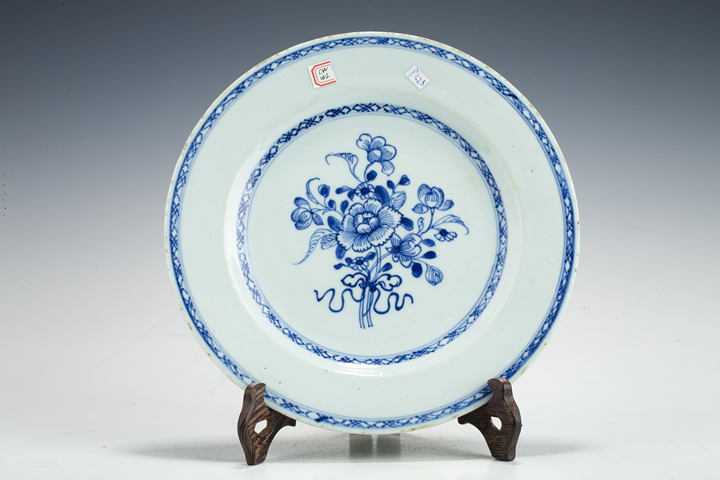 古玩陶瓷清中·青花花卉紋折沿盤真品鑒賞圖