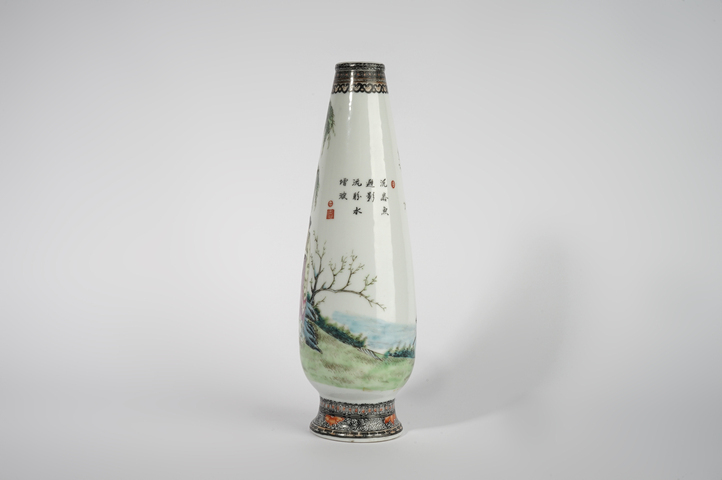 古玩陶瓷民國·粉彩仕女人物詩文玉米瓶真品鑒賞圖