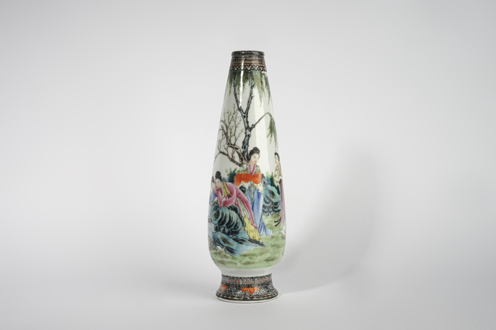 古玩陶瓷民國·粉彩仕女人物詩文玉米瓶真品鑒賞圖