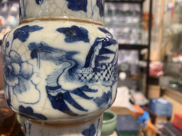 古玩陶瓷青花鳳紋花觚真品鑒賞圖