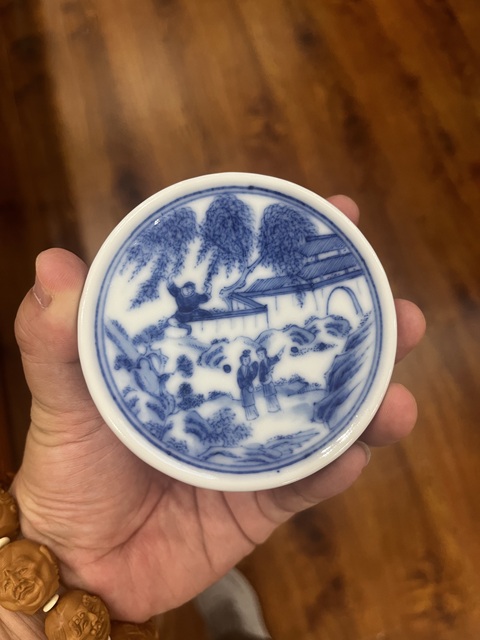 古玩陶瓷西廂記青花蓋盒真品鑒賞圖