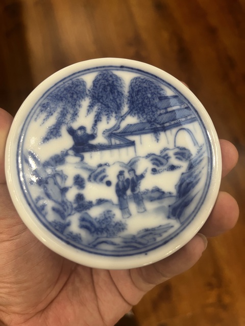 古玩陶瓷西廂記青花蓋盒真品鑒賞圖