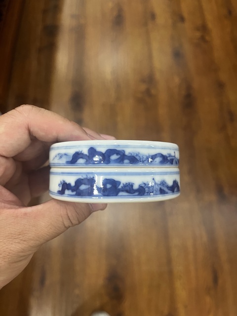 古玩陶瓷西廂記青花蓋盒真品鑒賞圖