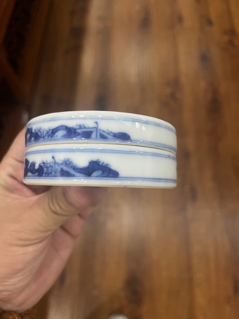 古玩陶瓷西廂記青花蓋盒真品鑒賞圖