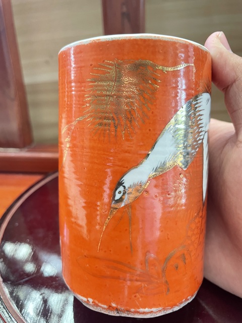 古玩陶瓷松鶴紋筆筒真品鑒賞圖