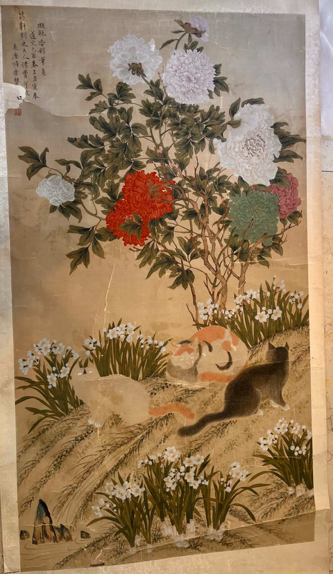 古玩字畫曹锜《貓蝶富貴圖》真品鑒賞圖