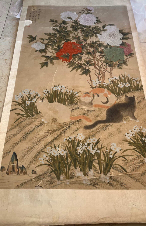 古玩字畫曹锜《貓蝶富貴圖》真品鑒賞圖