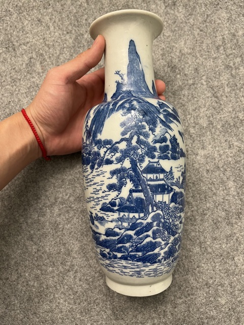 古玩陶瓷青花山水人物棒槌瓶真品鑒賞圖