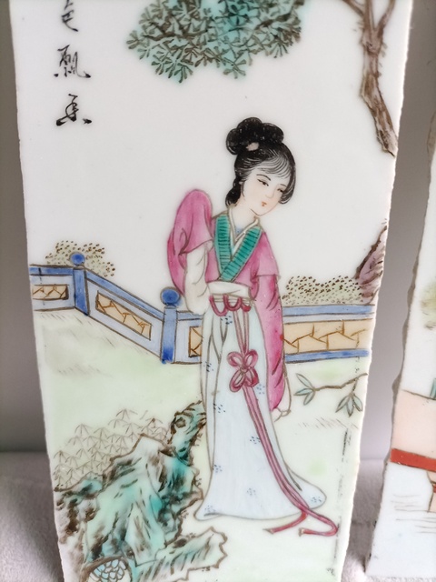 古玩陶瓷粉彩仕女人物紋瓷板畫真品鑒賞圖