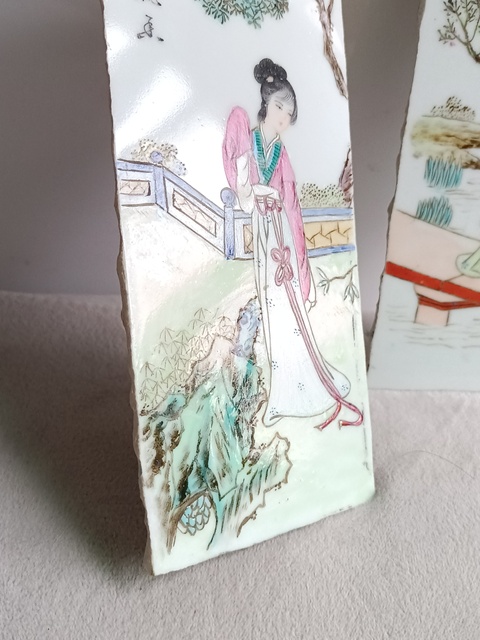 古玩陶瓷粉彩仕女人物紋瓷板畫真品鑒賞圖