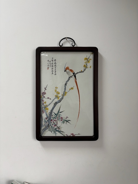 古玩陶瓷粉彩花鳥紋瓷板真品鑒賞圖