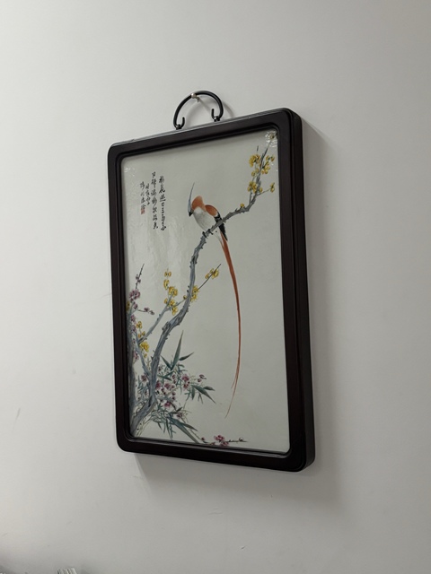 古玩陶瓷粉彩花鳥紋瓷板真品鑒賞圖