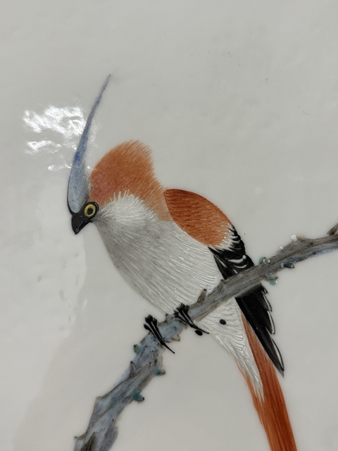 古玩陶瓷粉彩花鳥紋瓷板真品鑒賞圖